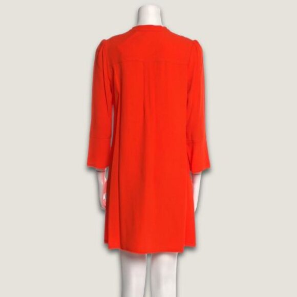 Proenza Schouler Mini Shift Dress Ruffle Embellishment V-Neck Burnt Orange W 10 - Picture 4 of 16